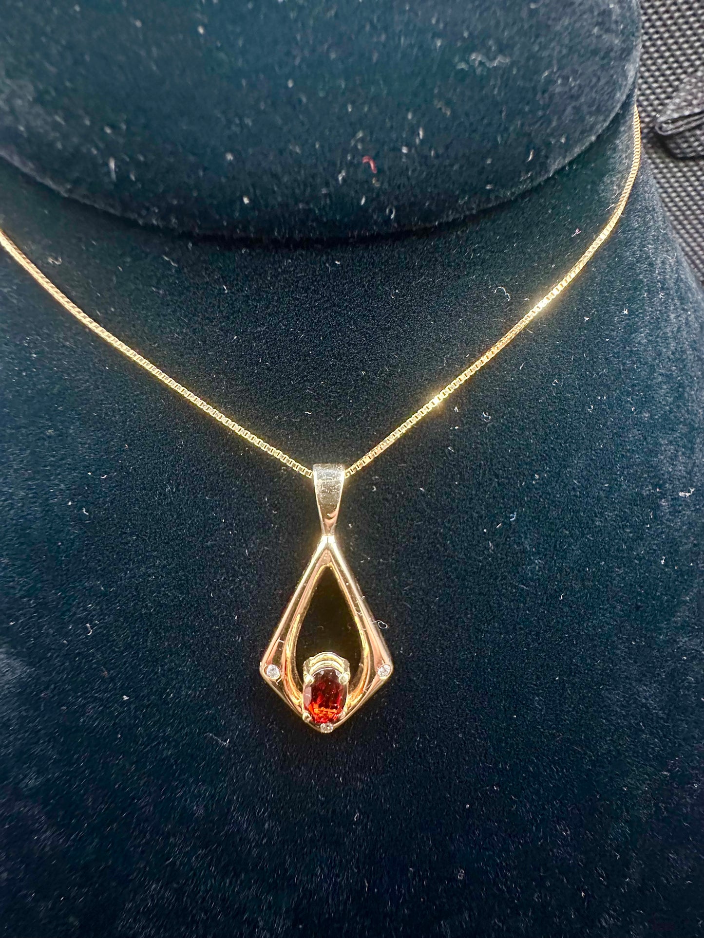 Garnet Diamond Gold Pendant Necklace